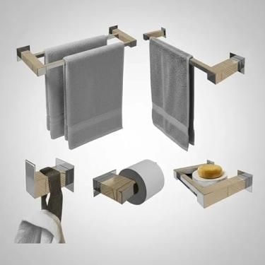Imagem de Kit Acessórios Banheiro Lavabo 5 Peças Aço Inox 304 Alto Brilho [Q5H]
