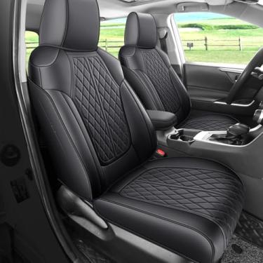Imagem de DuDuWang Rav4 Capas de assento personalizadas para Toyota Rav4 conjunto completo de capas de assento de carro de couro sintético à prova d'água cobertura total (preto, 2013-2018 LE/XLE/Premium/Limited