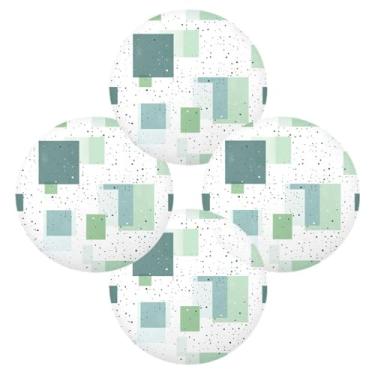 Imagem de Wassud Jogo americano conjunto de 4 tapetes quadrados verdes redondos para cozinha e jantar tapetes laváveis resistentes ao calor decoração de mesa 39 cm