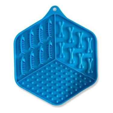 Imagem de Comedouro Ventosa Tapete De Lamber Para Cães E Gatos Pet Pequenos Comedor Interativo cachorros 2D (Azul)