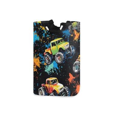 Imagem de CEBUGI Cesta de lavanderia Monster Trucks cesto de roupa suja dobrável para roupas, quarto, banheiro, dormitório