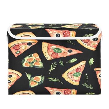 Imagem de xigua Caixas de armazenamento fofas de fatias de pizza com tampas e alça de transporte, caixas de armazenamento dobráveis, organizadores de recipientes, cestos, cubo com capa para casa, quarto