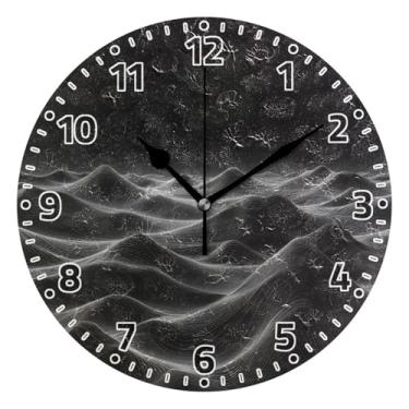 Imagem de WELLDAY Relógio de parede sem tique-taque 25 cm - Preto 3D topográfico contorno operado por bateria relógio redondo silencioso de quartzo para casa/escritório/cozinha/sala de aula