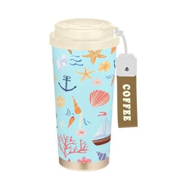 Imagem de Wassud Sailboats Shells Caneca de café isolada para viagem copo à prova de vazamento com tampa e canudo garrafa de água de aço inoxidável para café quente/gelo, chá e cerveja