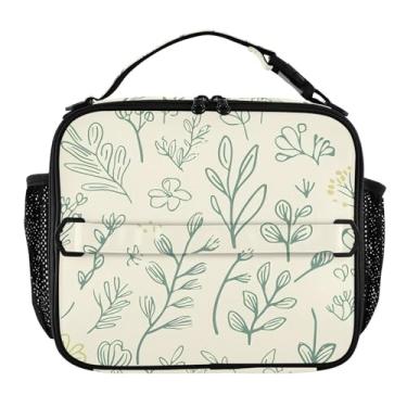 Imagem de Wassud Lancheira térmica Simple Line Art Folhas, para mulheres, homens, com alça ajustável, bolsa térmica à prova de vazamento para trabalho e viagens