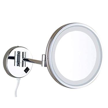Imagem de YYBOES Espelho de maquiagem iluminado por LED, ampliação 3x, espelho de montagem na parede com extensão de dois lados, espelho giratório de 360 graus para banheiro 21 cm, latão, redondo, quarto ou