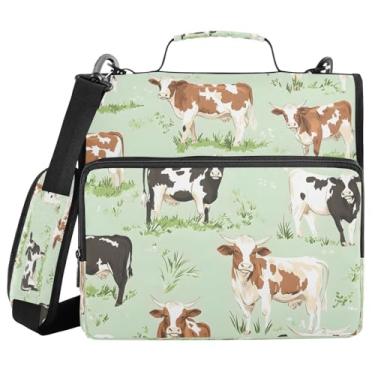 Imagem de Fichário fofo com zíper de vaca com alça e alça de ombro, 3 argolas de 3 cm