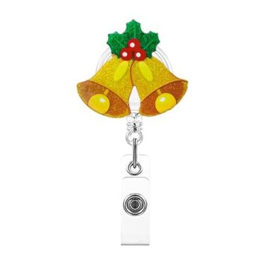 Imagem de Jingle Bells Carretel de crachá de Natal retrátil, suporte de identificação de enfermeira de acrílico brilhante com clipe giratório de 360°, 61 cm para enfermeiras e professores, presente festivo de