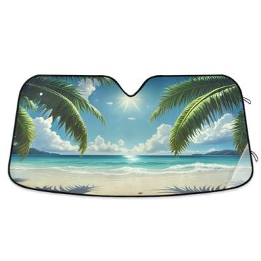 Imagem de Qilmy Para-brisa de carro, lindo cenário de praia, protetor de viseira dobrável mantém a frescura bloqueia raios UV e acessórios para proteger carros, SUVs, caminhões-(L) 668
