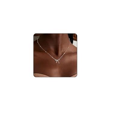 Imagem de DIOWUS Colar com pingente de laço para mulheres, banhado a ouro 14 k, colar com medalhão de laço vazado, empilhável, delicado, fofo, Natal, aniversário, presentes, Large, Cobre, Sem Pedra Preciosa