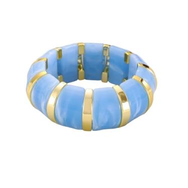 Imagem de MMIUAEG Pulseira elástica geométrica grossa colorida com contas de resina grossas vintage multicoloridas para mulheres, Medium, Zinco, Sem Pedra Preciosa