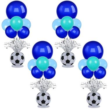 Imagem de 4 conjuntos de lanternas de bola de futebol, centros de mesa, kit de suporte de balões de festa de aniversário de futebol com spray metálico para homens, meninos, jogos de futebol, esportes, festas