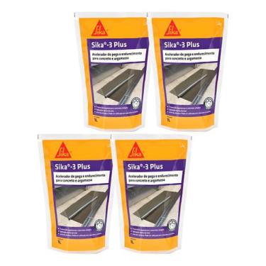 Imagem de Kit 4 Aditivo Sika-3 Plus 1l Acelerador De Pega Para Concreto