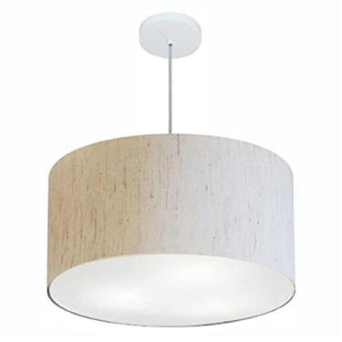 Imagem de Lustre Pendente Cilíndrico Cúpula Tecido 60x30 cm, Vivare Iluminação, Pendente4080 LLA-35, Linho Bege, Grande