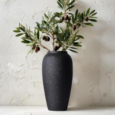 Imagem de Vaso de cerâmica preto fosco de 35 cm de altura, vaso decorativo rústico moderno para flores, grama dos pampas ou vegetação, grande destaque de mesa para entrada, sala de estar, cornija