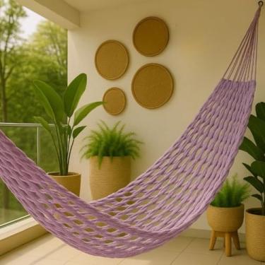Imagem de Rede de Descanso, Confeccionada em AlgodãO ConfortáVel e Resistente, Adequada Para Uso Interno e Externo.(Rede Trançada Lilas)