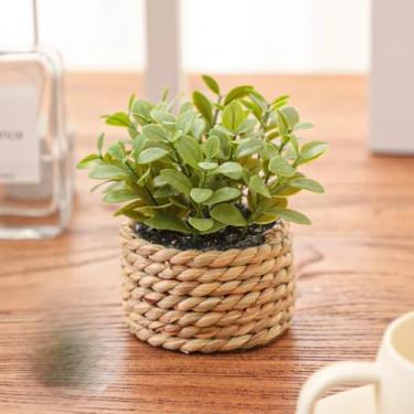 Imagem de Plantas artificiais em vasos com algas marinhas feitas à mão, decorações de casa de fazenda, planta de eucalipto para casa, banheiro, escritório, prateleira, mesa, mesa, quarto, decoração ou presente