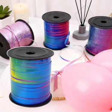Imagem de 200 m/rolo de fita ondulada, rolo metálico brilhante para embrulho de presente para festa de aniversário, festival, artesanato, decoração, florista, flores (coloridas)