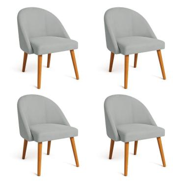 Imagem de Kit 04 Cadeiras Poltrona De Jantar Luna Suede Cinza Pés Palito Castanho - Pallazio