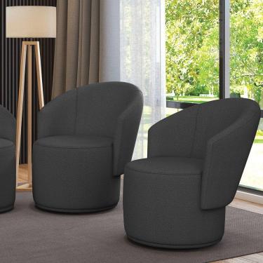 Imagem de Poltrona Decorativa Orgânica Fixa Para Sala Kit 2 Malu Bouclê Grafite M11 - D'rossi