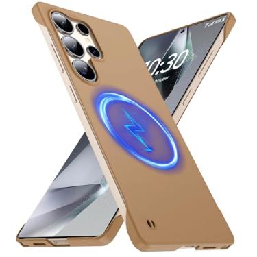 Imagem de GRECAZO Capa magnética fina para Samsung Galaxy S25 Ultra, 6,9 polegadas, ultrafina, leve, durável, sem moldura, rígida para MagSafe, capa com anel de puxar, à prova de choque, corda antiderrapante