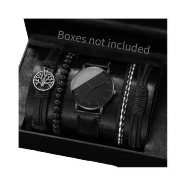 Imagem de Conjunto De Relógio De Pulso Masculino Com Pulseira De Couro E Quartzo
