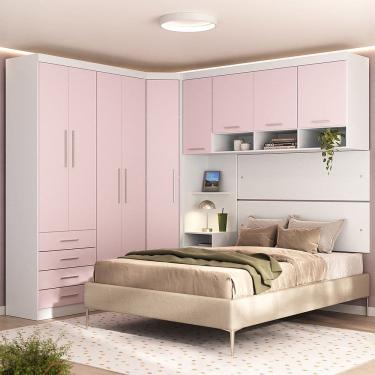 Imagem de Quarto Modulado Casal de Canto com Guarda-roupas Maleiro e Cabeceira Alpes Master Luciane Moveis