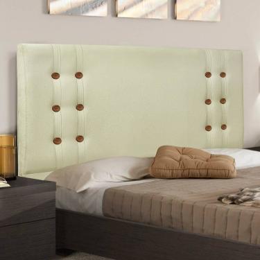 Imagem de Cabeceira Solteiro 0,90m Estofada Com Botões Em Madeira Cerejeira Em Tecido Linho Georgia – Lucadi Rústico