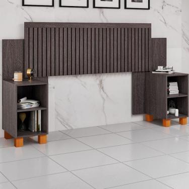 Imagem de Cabeceira Box Mumbai Ripada Ajustável Com Nicho Extensível Para Cama Casal E Queen - Mocaccino