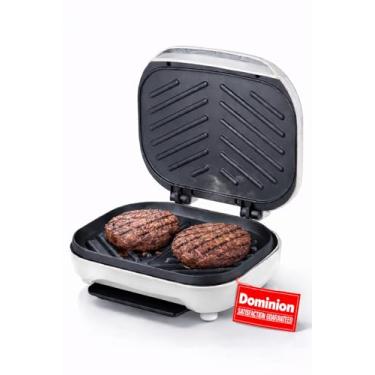 Imagem de Dominion Prato clássico de 2 porções, grelha elétrica interna e prensa Panini, fácil armazenamento e limpeza, perfeito para café da manhã, queijo grelhado, ovo e bife, branco
