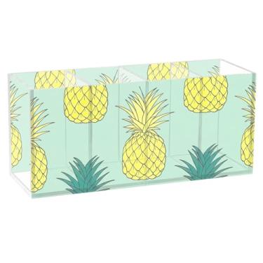 Imagem de TSENQUE Porta-canetas de mesa bonito e verde abacaxi amarelo decorativo para artesanato organizador de acrílico