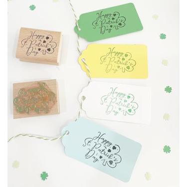 Imagem de Feliz Dia de São Patrício Carimbo de borracha de madeira com caixa de lata, design de trevo para fazer cartões de scrapbook ou registro de folha de trevo no diário
