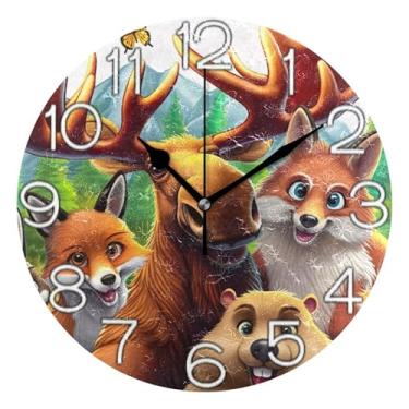 Imagem de GAIGEO Relógio de parede analógico decorativo estético silencioso sem tique-taque para sala de aula, relógio de escritório, arte de parede moderna, decoração de casa, animais engraçados, urso raposa