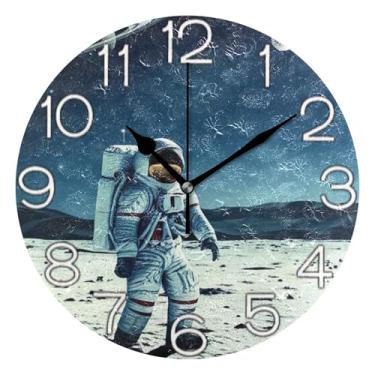 Imagem de GAIGEO Relógio de parede analógico decorativo funky alimentado por bateria relógio de sala de aula, relógio de escritório retrô moderno art déco decoração de parede desenho animado astronauta lua