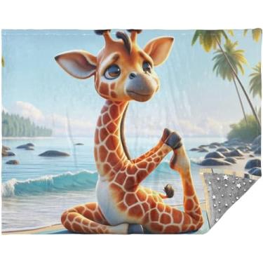 Imagem de TSENQUE Girafa Yoga Animal Lindo Cobertor Verde Xadrez Manta Mais Macia para Sofá-Cama 178 cm x 139 cm Cobertor de Lã Personalizado Cinza