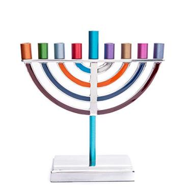 Imagem de Yair Emanuel Hanukkah Menorah Clássico Estilo Galhos coloridos, Multi Color, Small