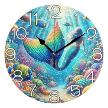 Imagem de GAIGEO Relógio de parede analógico decorativo quarto cozinha relógio estético silencioso sem tique-taque, decoração de parede moderna casa de fazenda desenho animado colorido oceano plantas animais