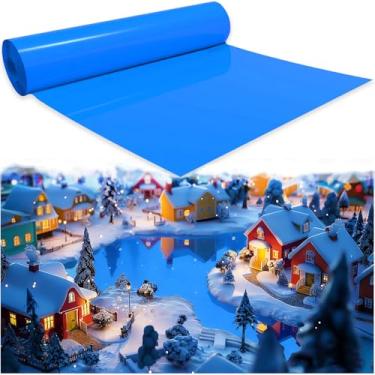 Imagem de Tapete de exibição em miniatura da vila natalina de 149 x 39 cm, tapete de exibição do oceano, aldeias natalinas, almofada de PVC, decoração azul, acessórios de paisagem para Natal, faça você mesmo