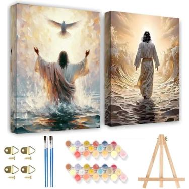 Imagem de KYOQFVN Kit de pintura por números Jesus pacote com 2 para adultos com moldura - Kit de pintura Jesus por números em tela com cavalete, pintura a óleo acrílica DIY para decoração de parede de casa 20