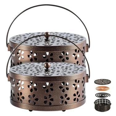 Imagem de (2 unidades, bronze) Suporte de bobina de mosquito de ferro portátil retrô com alça redonda à prova de fogo para escritório em casa com design de recorte de pata de gato