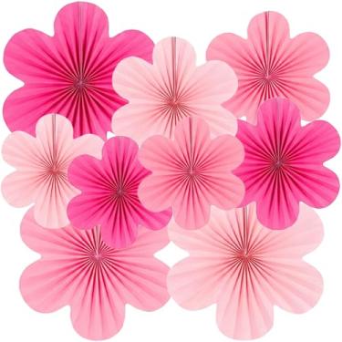 Imagem de INPLUSTOP 9 peças de decorações de flores de papel para parede, enfeites de flores rosa choque, decoração de pano de fundo floral de papel para aniversário, casamento, chás de bebê