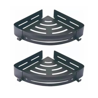 Imagem de Kit 2- Suporte Porta Shampoo de Canto Aço Inox 304 Cantoneira Banheiro Box Prateleira Premium (Preto)