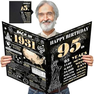 Imagem de Cartão grande de aniversário de 95 anos para homens e mulheres com envelope, decrotações de feliz aniversário de 95 anos, ouro preto, livro de assinatura de convidado gigante, Back in 1931 Big