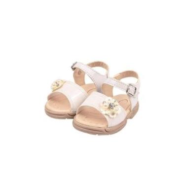 Imagem de Sandália Ortopédica Papete Infantil Menina Flores Verniz Branco-Feminino