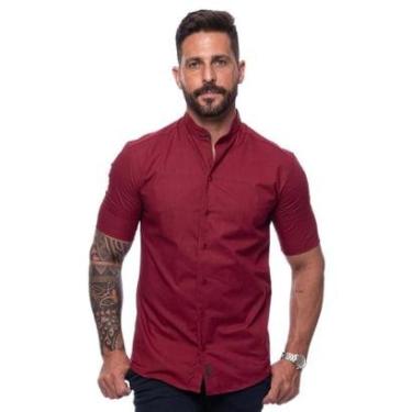 Imagem de Camisa Masculina Linho Manga Curta Gola Padre Lisa Casual-Masculino