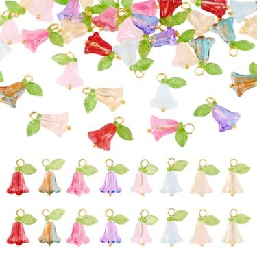 Imagem de FASHEWELRY 80 peças de pingentes de flor de vidro colorido tulipa com pingente de folha 17 mm pingentes florais de primavera para brincos pendentes de gota sino de vento plantas com contas artesanato