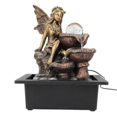 Imagem de Cryfokt Fonte de Mesa Com Bomba Silenciosa de Luz LED para Sala de Estar, Fonte Decorativa Em Cascata de Mesa USB para Atmosfera Relaxante, Plástico de Resina 11,3 X 9,1 X 6,9 pol.