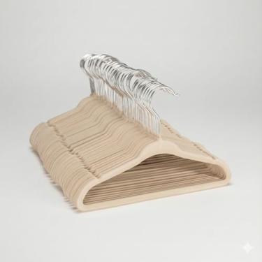 Imagem de Kit 50 Cabides de Veludo Infantil Slim Ultrafino (Bege)