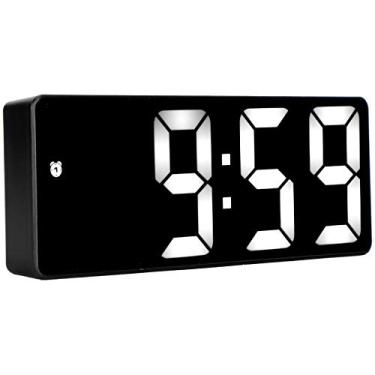 Imagem de Aramox Despertador de Espelho LED, Relógio de Mesa Digital Com USB Recarregável e Alimentado por Bateria 2 Modos de Exibição para Decoração de Quarto e (Lâmpada retangular preta de superfície branca)