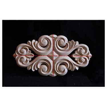 Imagem de Moldagem de madeira de guarnição decorativa para mobiliário doméstico, madeira maciça apliqueira inlay imperintado Decalques da porta de mobília, escultura de madeira sobreposições para móveis(F,4PCS)
